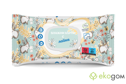 Влажни кърпи Idea Baby с Лайка 72 бр/пак. с капак - MK-IBLK72