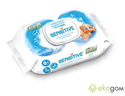 BEBELAN SENSITIVE Биоразградими влажни кърпи 99,7% вода 64 бр./пак. / MK BSW64